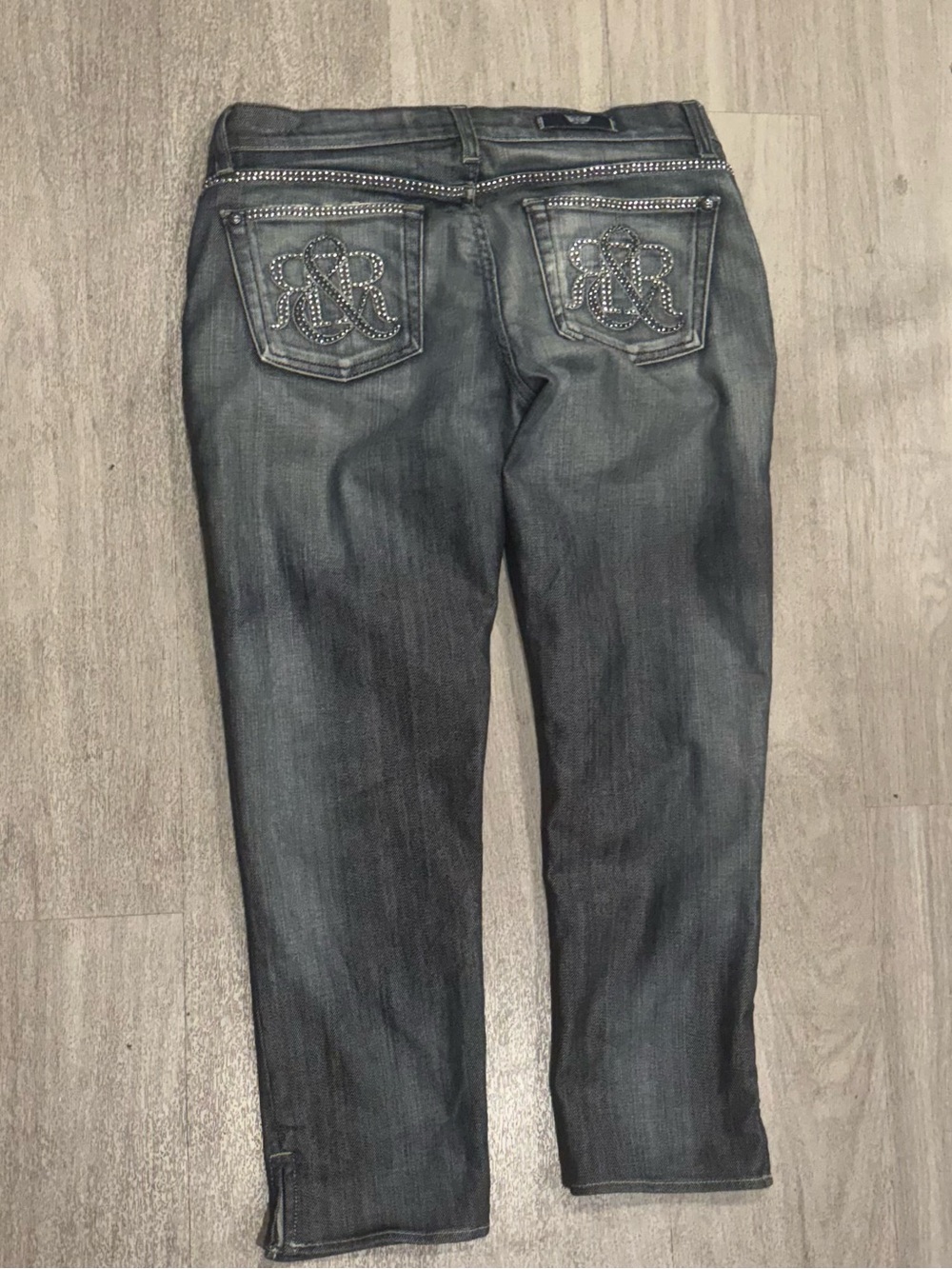 Rock & Republic Dark Gray Straight Leg Jeans with Rhinestone Back Pockets